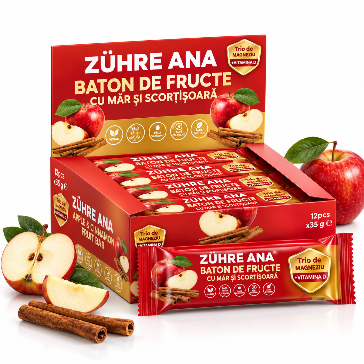Baton cu fructe, măr și scorțișoară Zühre Ana, gustare pentru pachețelul de școală