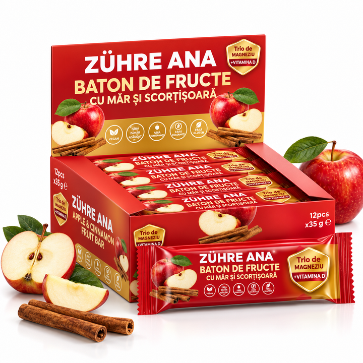 Baton cu fructe, măr și scorțișoară Zühre Ana, gustare pentru pachețelul de școală